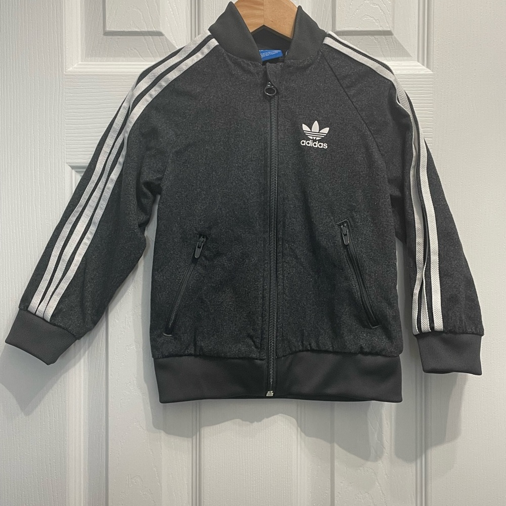 Adidas Three Striped Boys Girls Toddler Jacket Gray Size 3T EUC! Zipper Pockets